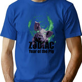 Zodiac Pig Bootleg Graphic T-Shirt - Blue