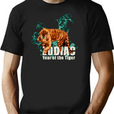 Zodiac Tiger Bootleg Graphic T-Shirt - Black