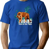 Zodiac Tiger Bootleg Graphic T-Shirt - Blue