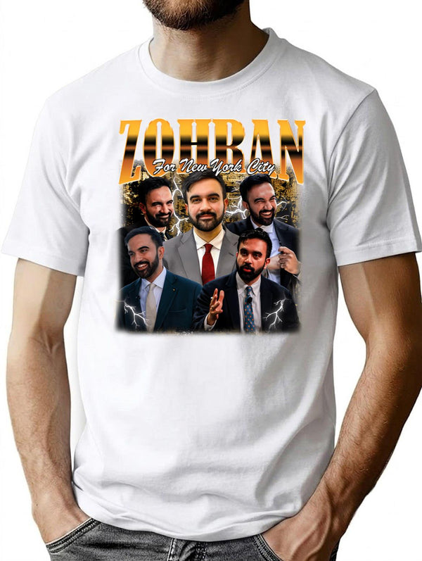 Zohran For New York City T-Shirt - Retro Graphic Tee for Men & Women - White