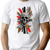 Zombie - Skull Collage T-Shirt - Retro Graphic Tee for Men & Women - White