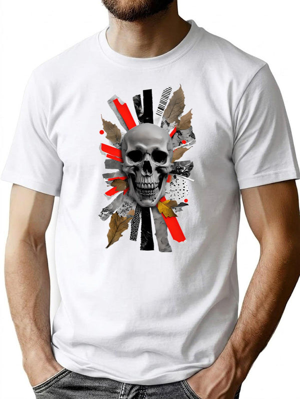Zombie - Skull Collage T-Shirt - Retro Graphic Tee for Men & Women - White
