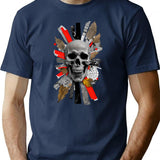 Zombie - Skull Collage T-Shirt - Retro Graphic Tee for Men & Women - Navy