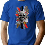 Zombie - Skull Collage T-Shirt - Retro Graphic Tee for Men & Women - Blue